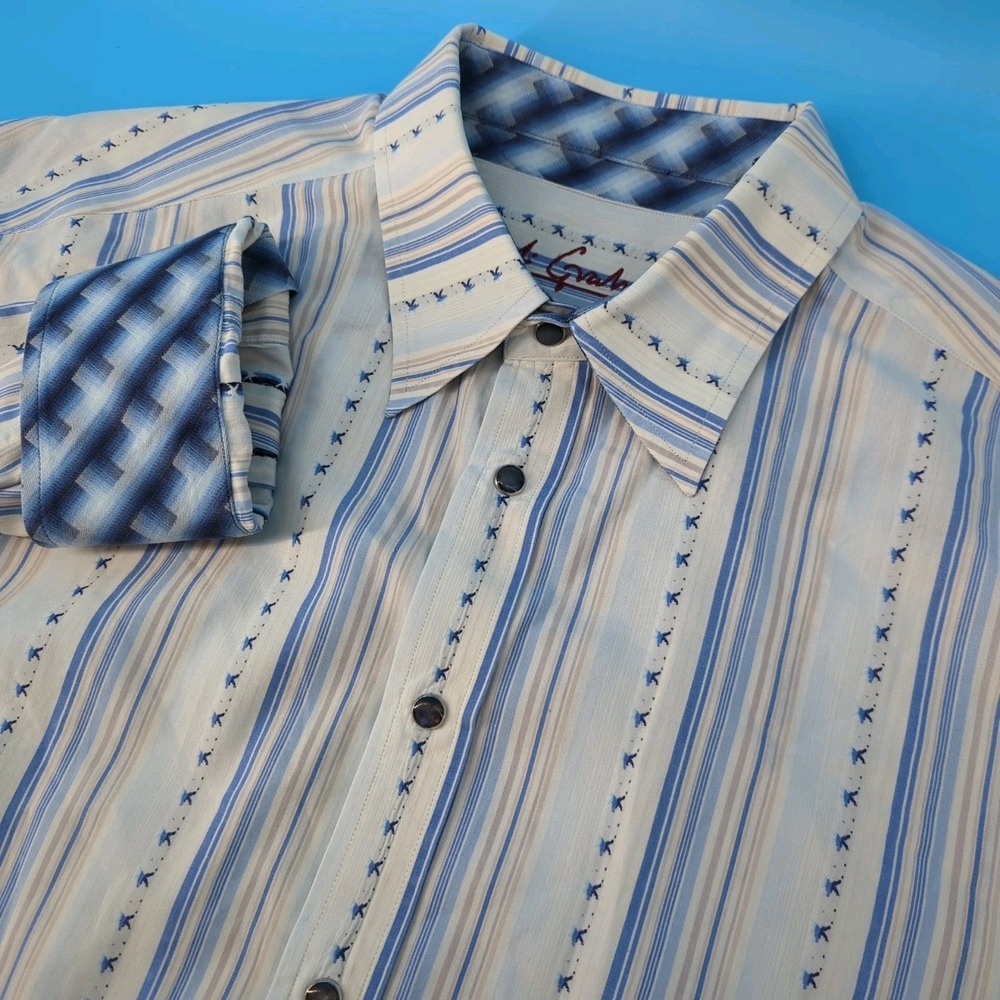 Robert Graham Mens 2XL Western Pearl Snap Shirt Embroidered Striped Flip Cuff